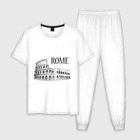 Мужская пижама хлопок с принтом ROME (эскиз) в Тюмени, 100% хлопок | брюки и футболка прямого кроя, без карманов, на брюках мягкая резинка на поясе и по низу штанин
 | италия | колизей | рим | туристам