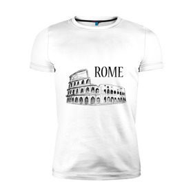 Мужская футболка премиум с принтом ROME (эскиз) в Тюмени, 92% хлопок, 8% лайкра | приталенный силуэт, круглый вырез ворота, длина до линии бедра, короткий рукав | Тематика изображения на принте: италия | колизей | рим | туристам