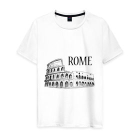 Мужская футболка хлопок с принтом ROME (эскиз) в Тюмени, 100% хлопок | прямой крой, круглый вырез горловины, длина до линии бедер, слегка спущенное плечо. | Тематика изображения на принте: италия | колизей | рим | туристам