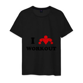Мужская футболка хлопок с принтом I love WorkOut в Тюмени, 100% хлопок | прямой крой, круглый вырез горловины, длина до линии бедер, слегка спущенное плечо. | Тематика изображения на принте: street workout | workout | брусья | воркаут | спорт