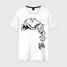 Мужская футболка хлопок с принтом пантера в Тюмени, 100% хлопок | прямой крой, круглый вырез горловины, длина до линии бедер, слегка спущенное плечо. | 