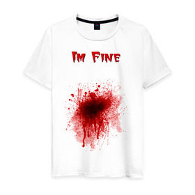 Мужская футболка хлопок с принтом Кровавое пятно в Тюмени, 100% хлопок | прямой крой, круглый вырез горловины, длина до линии бедер, слегка спущенное плечо. | Тематика изображения на принте: cool777 | im fine | в порядке | кровь | рана | шрам