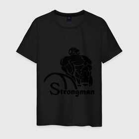 Мужская футболка хлопок с принтом Strongman в Тюмени, 100% хлопок | прямой крой, круглый вырез горловины, длина до линии бедер, слегка спущенное плечо. | body building | bodybuilding | боди билдинг | бодибилдинг | качек | русская сила | сила | силач