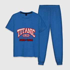Мужская пижама хлопок с принтом TITANIC swim team в Тюмени, 100% хлопок | брюки и футболка прямого кроя, без карманов, на брюках мягкая резинка на поясе и по низу штанин
 | Тематика изображения на принте: sport | ливерпуль | плавание | титаник