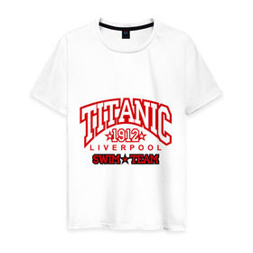 Мужская футболка хлопок с принтом TITANIC swim team в Тюмени, 100% хлопок | прямой крой, круглый вырез горловины, длина до линии бедер, слегка спущенное плечо. | sport | ливерпуль | плавание | титаник