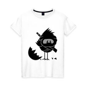 Женская футболка хлопок с принтом Цыпленок ниндзя в Тюмени, 100% хлопок | прямой крой, круглый вырез горловины, длина до линии бедер, слегка спущенное плечо | ниндзя | птичка | скорлупа | цыпленок