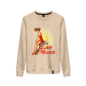 Женский свитшот хлопок с принтом Love mexico в Тюмени, 100% хлопок | прямой крой, круглый вырез, на манжетах и по низу широкая трикотажная резинка  | america | pin up | retro | америка | винтаж | пин ап | ретро