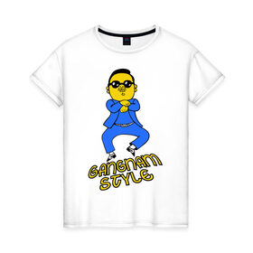 Женская футболка хлопок с принтом Gangnam style в Тюмени, 100% хлопок | прямой крой, круглый вырез горловины, длина до линии бедер, слегка спущенное плечо | gangnam style | ганга стаил | интернет приколы | корецц | японец