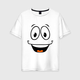 Женская футболка хлопок Oversize с принтом Радостный смайлик в Тюмени, 100% хлопок | свободный крой, круглый ворот, спущенный рукав, длина до линии бедер
 | Тематика изображения на принте: cool777 | smile | смайл | смайлик | улыбка