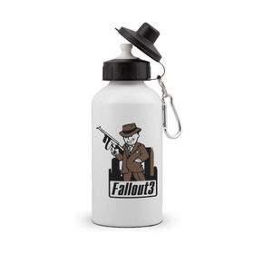 Бутылка спортивная с принтом Fallout Man with gun в Тюмени, металл | емкость — 500 мл, в комплекте две пластиковые крышки и карабин для крепления | Тематика изображения на принте: fallout | логотип | постапокалиптические | фаллаут | фоллаут