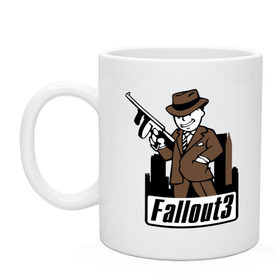 Кружка с принтом Fallout Man with gun в Тюмени, керамика | объем — 330 мл, диаметр — 80 мм. Принт наносится на бока кружки, можно сделать два разных изображения | Тематика изображения на принте: fallout | логотип | постапокалиптические | фаллаут | фоллаут