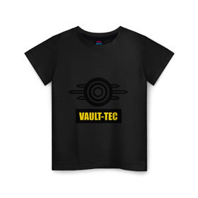 Детская футболка хлопок с принтом Fallout Vault-tec в Тюмени, 100% хлопок | круглый вырез горловины, полуприлегающий силуэт, длина до линии бедер | Тематика изображения на принте: fallout | логотип | постапокалиптические | фаллаут | фоллаут