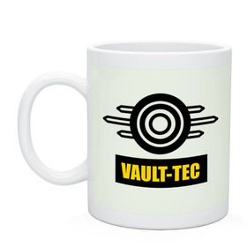 Кружка с принтом Fallout Vault-tec в Тюмени, керамика | объем — 330 мл, диаметр — 80 мм. Принт наносится на бока кружки, можно сделать два разных изображения | fallout | логотип | постапокалиптические | фаллаут | фоллаут