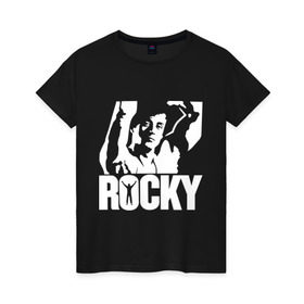 Женская футболка хлопок с принтом Рокки Бальбоа (Rocky) в Тюмени, 100% хлопок | прямой крой, круглый вырез горловины, длина до линии бедер, слегка спущенное плечо | rocky | рокки | рокки бальбоа