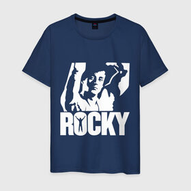 Мужская футболка хлопок с принтом Рокки Бальбоа (Rocky) в Тюмени, 100% хлопок | прямой крой, круглый вырез горловины, длина до линии бедер, слегка спущенное плечо. | rocky | рокки | рокки бальбоа