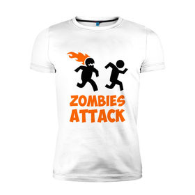 Мужская футболка премиум с принтом Zombies Attack в Тюмени, 92% хлопок, 8% лайкра | приталенный силуэт, круглый вырез ворота, длина до линии бедра, короткий рукав | 