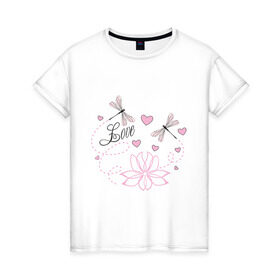 Женская футболка хлопок с принтом Стрекоза в Тюмени, 100% хлопок | прямой крой, круглый вырез горловины, длина до линии бедер, слегка спущенное плечо | девушкам | красивые рисунки | срекоза | узоры