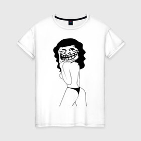 Женская футболка хлопок с принтом sexy trollface в Тюмени, 100% хлопок | прямой крой, круглый вырез горловины, длина до линии бедер, слегка спущенное плечо | trollface | интернет приколы | мемы