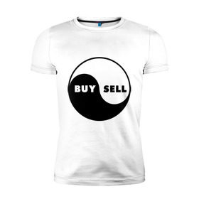 Мужская футболка премиум с принтом Инь Янь буржуя в Тюмени, 92% хлопок, 8% лайкра | приталенный силуэт, круглый вырез ворота, длина до линии бедра, короткий рукав | buy | sell | инь ян | купить | продать