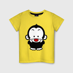 Детская футболка хлопок с принтом Веселая обезьянка в Тюмени, 100% хлопок | круглый вырез горловины, полуприлегающий силуэт, длина до линии бедер | веселая | веселая обезьянка | животные | обезьяна | обезьянка | прикольные картинки