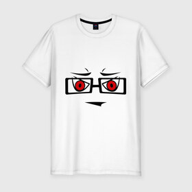 Мужская футболка премиум с принтом Серьезный смайл в очках в Тюмени, 92% хлопок, 8% лайкра | приталенный силуэт, круглый вырез ворота, длина до линии бедра, короткий рукав | красные глаза | очках | очки | позитив | позитив и смайлы | прикольные картинки | серьезный смайл в очках