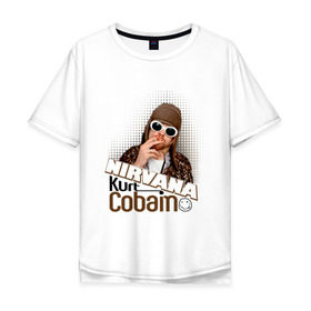 Мужская футболка хлопок Oversize с принтом Kurt Cobain в очках в Тюмени, 100% хлопок | свободный крой, круглый ворот, “спинка” длиннее передней части | Тематика изображения на принте: kurt cobain | kurt cobain в очках | nirvana | музыка | нирвана