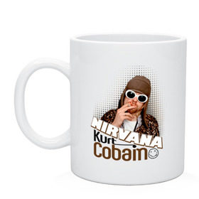 Кружка с принтом Kurt Cobain в очках в Тюмени, керамика | объем — 330 мл, диаметр — 80 мм. Принт наносится на бока кружки, можно сделать два разных изображения | kurt cobain | kurt cobain в очках | nirvana | музыка | нирвана