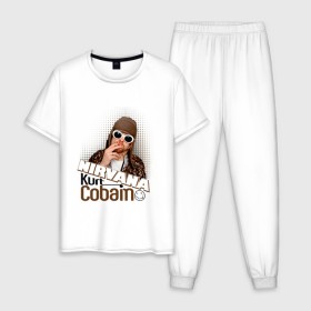 Мужская пижама хлопок с принтом Kurt Cobain в очках в Тюмени, 100% хлопок | брюки и футболка прямого кроя, без карманов, на брюках мягкая резинка на поясе и по низу штанин
 | Тематика изображения на принте: kurt cobain | kurt cobain в очках | nirvana | музыка | нирвана