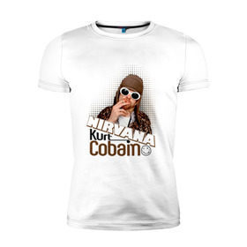 Мужская футболка премиум с принтом Kurt Cobain в очках в Тюмени, 92% хлопок, 8% лайкра | приталенный силуэт, круглый вырез ворота, длина до линии бедра, короткий рукав | Тематика изображения на принте: kurt cobain | kurt cobain в очках | nirvana | музыка | нирвана