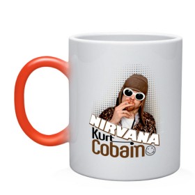 Кружка хамелеон с принтом Kurt Cobain в очках в Тюмени, керамика | меняет цвет при нагревании, емкость 330 мл | kurt cobain | kurt cobain в очках | nirvana | музыка | нирвана