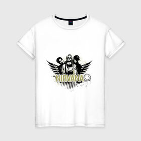 Женская футболка хлопок с принтом Группа нирвана в Тюмени, 100% хлопок | прямой крой, круглый вырез горловины, длина до линии бедер, слегка спущенное плечо | 
