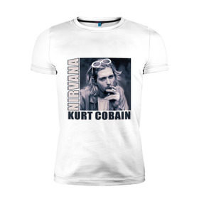 Мужская футболка премиум с принтом Nirvana- Kurt Cobain в Тюмени, 92% хлопок, 8% лайкра | приталенный силуэт, круглый вырез ворота, длина до линии бедра, короткий рукав | kurt cobain | nirvana | группы | курт кобейн | музыка | музыкальные группы. курт | нирвана
