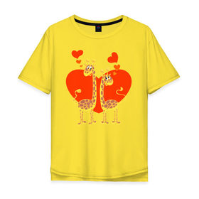 Мужская футболка хлопок Oversize с принтом ЖИРАФЫ НА СЕРДЦЕ в Тюмени, 100% хлопок | свободный крой, круглый ворот, “спинка” длиннее передней части | 14 февраля | african | animals | february 14 | giraffes | hearts | love | lovers | valentines day | африканские | влюблённые | день святого валентина | животные | жирафы | любовь | сердца