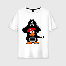 Женская футболка хлопок Oversize с принтом Пингвин - тусовщик в Тюмени, 100% хлопок | свободный крой, круглый ворот, спущенный рукав, длина до линии бедер
 | пингвин | пират