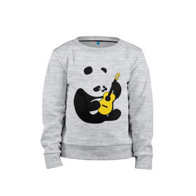 Детский свитшот хлопок с принтом Панда играет на гитаре в Тюмени, 100% хлопок | круглый вырез горловины, эластичные манжеты, пояс и воротник | панда