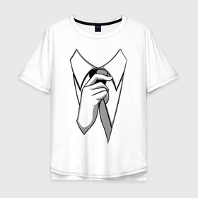 Мужская футболка хлопок Oversize с принтом Рубашка и галстук. в Тюмени, 100% хлопок | свободный крой, круглый ворот, “спинка” длиннее передней части | 