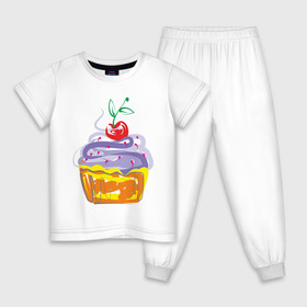 Детская пижама хлопок с принтом кексик в Тюмени, 100% хлопок |  брюки и футболка прямого кроя, без карманов, на брюках мягкая резинка на поясе и по низу штанин
 | вишенка | еда | кексик | пироженка | сладости | тортики