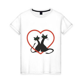 Женская футболка хлопок с принтом Влюбленные котики в Тюмени, 100% хлопок | прямой крой, круглый вырез горловины, длина до линии бедер, слегка спущенное плечо | 