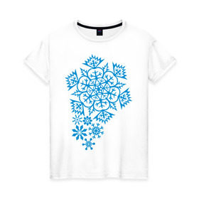 Женская футболка хлопок с принтом Узор из снежинок в Тюмени, 100% хлопок | прямой крой, круглый вырез горловины, длина до линии бедер, слегка спущенное плечо | 2013 | new year | год змеи | змея | мороз | новый год | снег | снежика