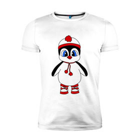 Мужская футболка премиум с принтом Пингвин в снегу в Тюмени, 92% хлопок, 8% лайкра | приталенный силуэт, круглый вырез ворота, длина до линии бедра, короткий рукав | пингвин