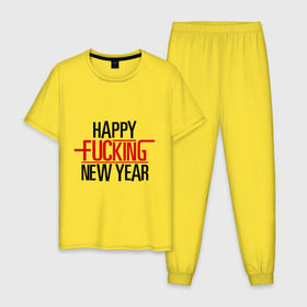 Мужская пижама хлопок с принтом Happy fucking New Year в Тюмени, 100% хлопок | брюки и футболка прямого кроя, без карманов, на брюках мягкая резинка на поясе и по низу штанин
 | 2013 | happy new year | new year | нг | новый год | новый год 2013 | с новым годом