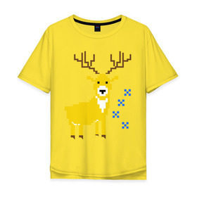 Мужская футболка хлопок Oversize с принтом Олень и снежинки в Тюмени, 100% хлопок | свободный крой, круглый ворот, “спинка” длиннее передней части | new year | вязаный | новогодний | олень | пиксельный