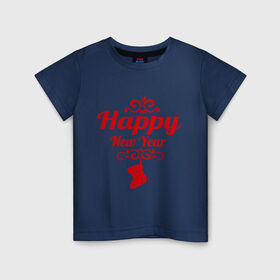 Детская футболка хлопок с принтом Happy new year, носок в Тюмени, 100% хлопок | круглый вырез горловины, полуприлегающий силуэт, длина до линии бедер | 2013 | happy new year | new year | год змеи | дед мороз | новый год