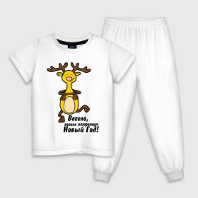 Детская пижама хлопок с принтом Happy deer в Тюмени, 100% хлопок |  брюки и футболка прямого кроя, без карманов, на брюках мягкая резинка на поясе и по низу штанин
 | 2013 | happy new year | new year | год змеи | дед мороз | новый год | олень