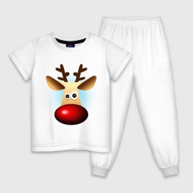 Детская пижама хлопок с принтом WOW Deer в Тюмени, 100% хлопок |  брюки и футболка прямого кроя, без карманов, на брюках мягкая резинка на поясе и по низу штанин
 | Тематика изображения на принте: 2013 | happy new year | new year | год змеи | дед мороз | новый год | олень