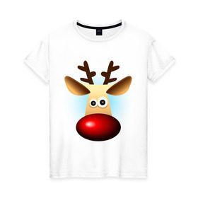 Женская футболка хлопок с принтом WOW Deer в Тюмени, 100% хлопок | прямой крой, круглый вырез горловины, длина до линии бедер, слегка спущенное плечо | 2013 | happy new year | new year | год змеи | дед мороз | новый год | олень