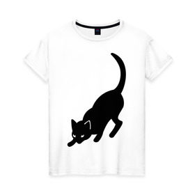 Женская футболка хлопок с принтом Черная/Белая кошечка в Тюмени, 100% хлопок | прямой крой, круглый вырез горловины, длина до линии бедер, слегка спущенное плечо | влюбленная кошка | влюбленный котенок | киса | китти | кот | котенок | кошка | кошки | прикольные картинки | черная белая кошечка