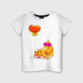 Детская футболка хлопок с принтом КОТ С СЕРДЕЧКОМ в Тюмени, 100% хлопок | круглый вырез горловины, полуприлегающий силуэт, длина до линии бедер | 