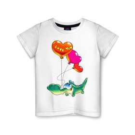 Детская футболка хлопок с принтом КРОКОДИЛ С СЕРДЕЧКАМИ в Тюмени, 100% хлопок | круглый вырез горловины, полуприлегающий силуэт, длина до линии бедер | i love you | детские | детям | для детей | крокодил | любовь | я тебя люблю