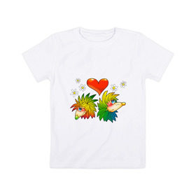 Детская футболка хлопок с принтом ЁЖИКИ С СЕРДЕЧКОМ в Тюмени, 100% хлопок | круглый вырез горловины, полуприлегающий силуэт, длина до линии бедер | детское | детям | для детей | ежик | ежики